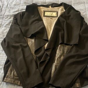 Black Draped Mixed-Media Leather Blazer